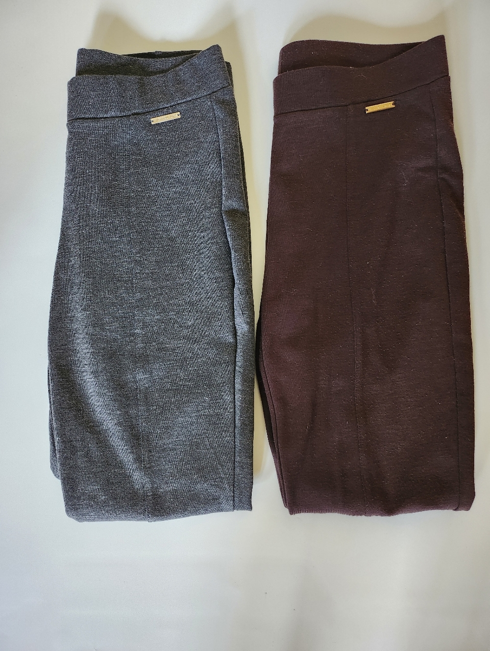 Lot Of 2 Michael Kors Gray and Brown Ponte Skinny Pants - Gold Accent - Picture 1 of 16